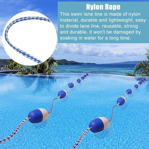 Swimming Pool Safety Rope with Floats 9FT-100FT, Durable Buoy Line with Hooks, Pool Divider for Lane Marking & Hazard Warning, Ideal for Home Pools, Water Parks & Hotels, Blue & White (44ft/13.4m)