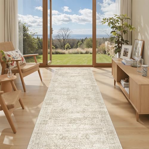 Soalmost Runner Rug 3x6 Washable Non-Slip Kitchen Runner Rugs for Bathroom Laundry Room Beige Vintage Floor Carpet Runners for Hallway Entryway