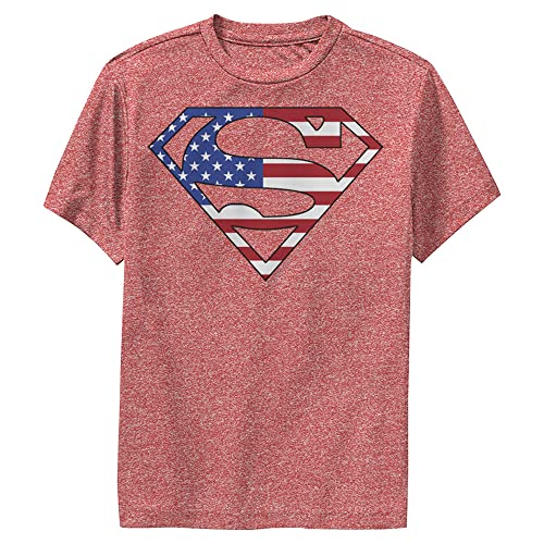 Warner Brothers Boy's Superman US Hero Short Sleeve Tee Shirt, Red Heather, Youth Large