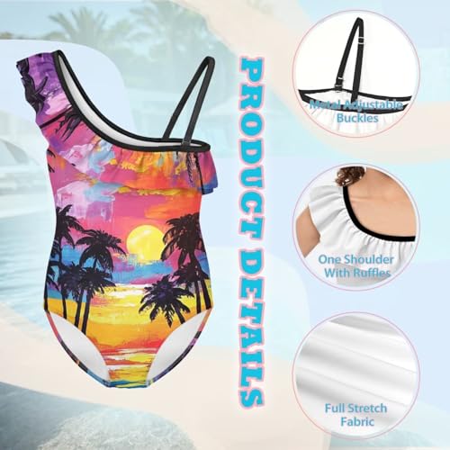 Image of Girls One Piece Bathing Suit,Slim-Fit Ruffle Strap Swimsuit with Adjustable Strap Quick Dry Summer Beach Swim Suit