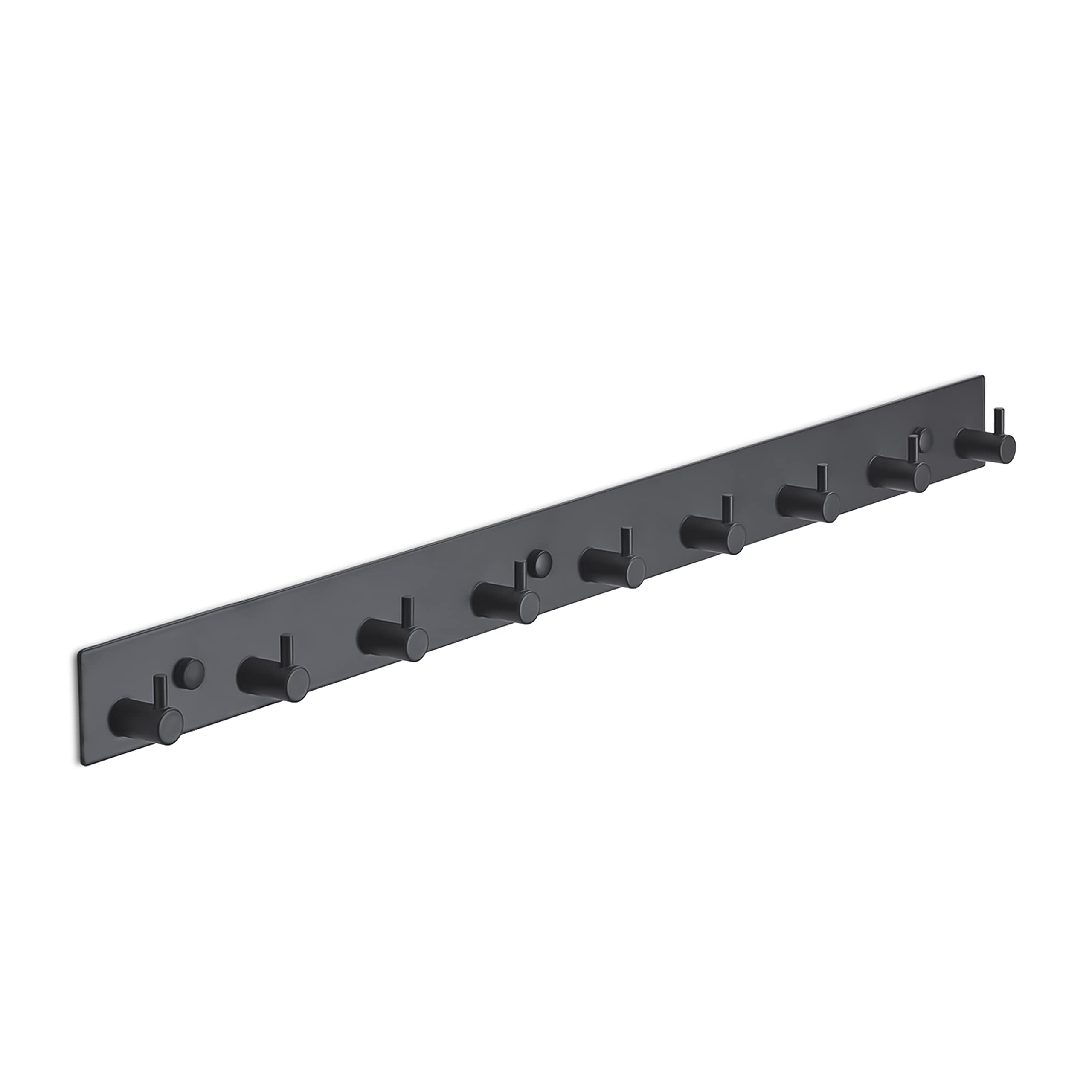 Brute Strength - Coat Rack - 9 Hooks - 60 cm - Stainless Steel - Door Hook for Kitchen, Hook Rail Black, wall Coat Rack, Bathroom, Living Room and Hallway for hat Scarves Handbags, Towel Hooks