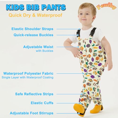Toddlers Waterproof Rain Bib Pants, Boys Rain Pants Kids Cartoon Rain Trousers Lightweight Mud Pants Rainwear3