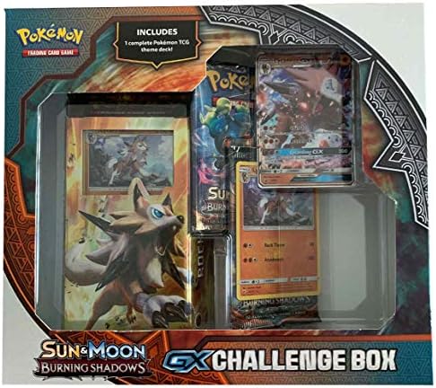 Amazon Com Pokemon Sun Moon Burning Shadows Gx Challenge Box Featuring Lycanroc Gx Card 1 Theme Deck Foil Card Multicolor Toys Games