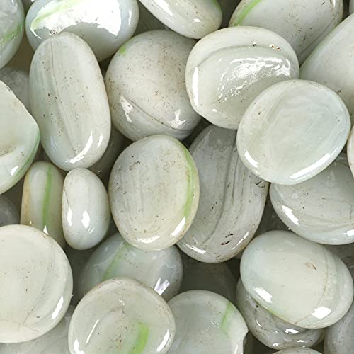 Image of Color Stone Decorative Shiny Glossy Flower Glass Pebbles for Vase Fillers Plant Pots Home Table Garden & Outdoor Decoration (White & Green 2Kg)