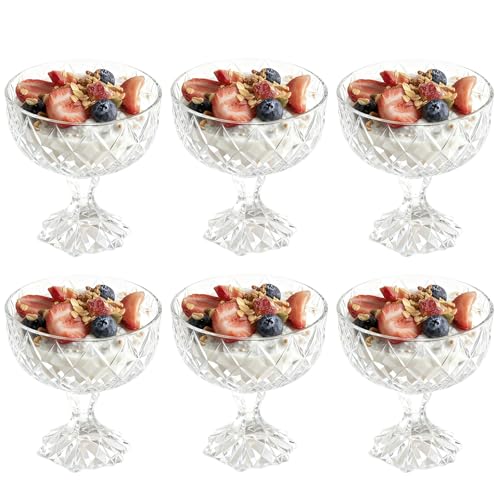 KIXINY Set of 6 Glass Dessert Bowls 138ml Clear Ice Cream Bowls Durable Elegant Sundae Glasses for Ice Cream Desserts