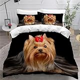 MEVASA Juego de ropa de cama con diseño de perro Yorkshire Terrier, de microfibra, divertido juego de ropa de cama 3D para cama doble pequeña, antialérgico, con cremallera, 200 x 200 pulgadas