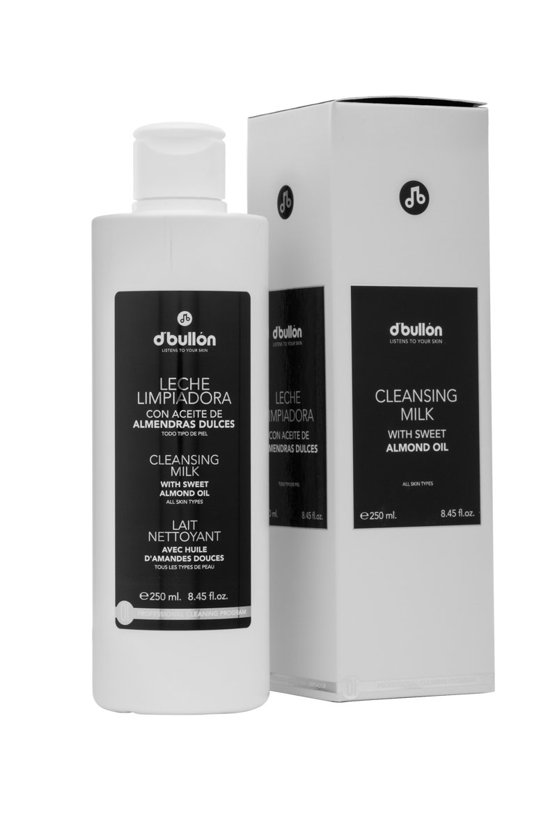 B D. BULLON Profesional Leche Facial Limpiadora Con Aceite De Almendras, Limpiador Facial. Desmaquillante, 250 Mililitro