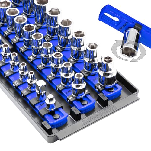 Ernst Manufacturing 8491 Socket Boss Multi-Drive Socket Organizer Tray with 13” Socket Rails, Blue – Drive Socket Storage Tray for Automotive Service Technician’s Toolbox - Made in USA