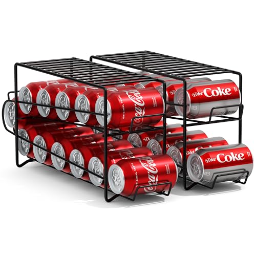 Image of Sorbus 2-Pack Soda Can Dispenser Rack – Beverage Organizer for Refrigerator, Holds 12 Standard 12oz Cans (Black)