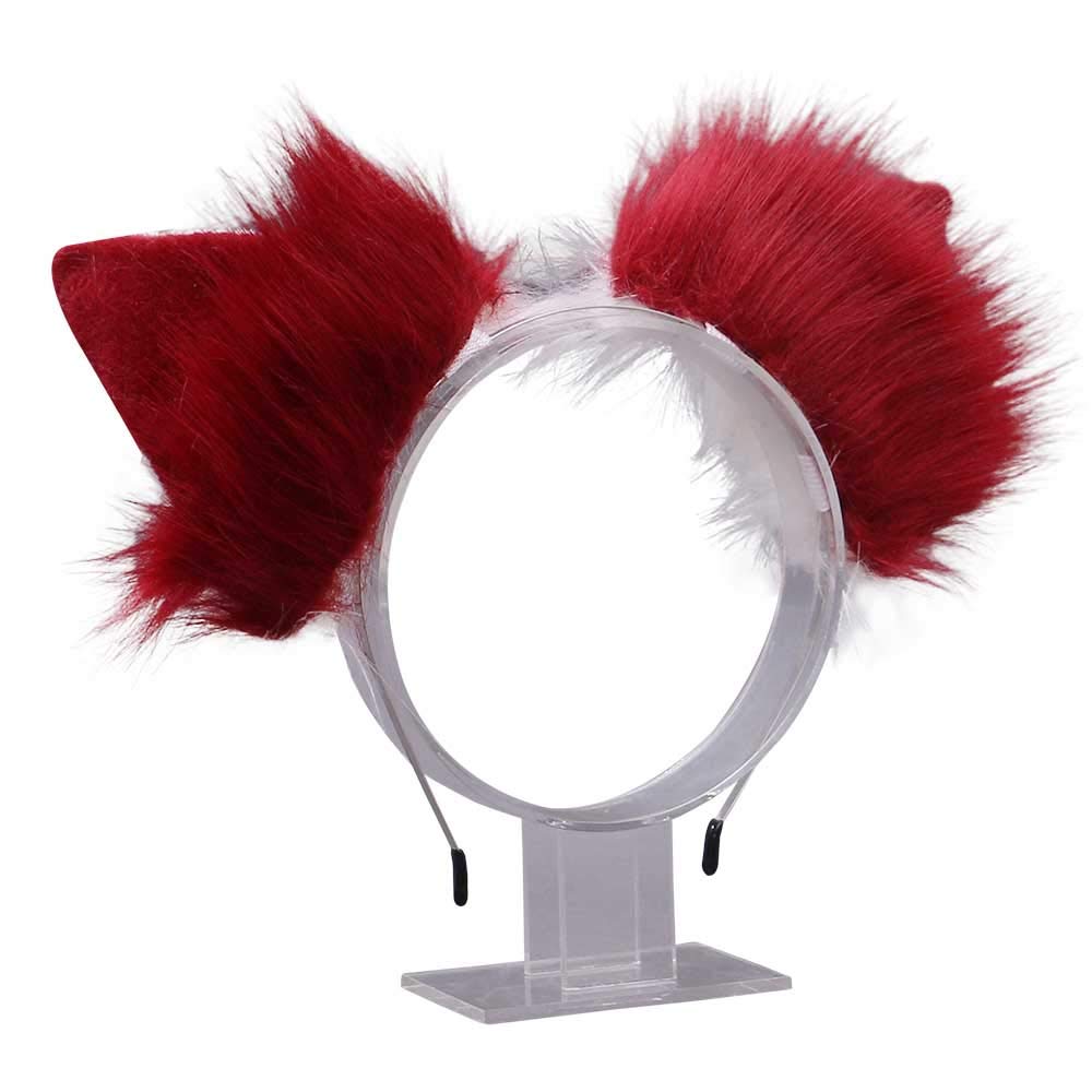 VIGVAN KYC Animal Ears Kawaii Plush Cat Ears Hair Clip Headdress Halloween Cosplay (Red Hairband)