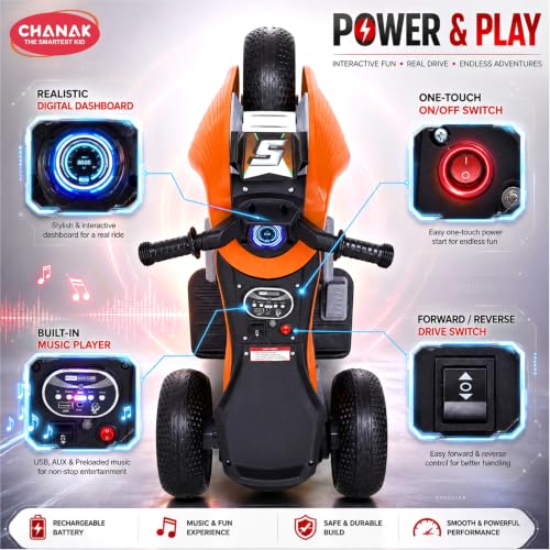 Image of Chanak Electric Kids Bike, 6V Rechargeable Battery Electric Ride-On Toy Bike, Electric Bike for Kids with Three Wheel, Wide Tires & Handlebar Control, Stylish Kids Scooter for Girls and Boys 3+