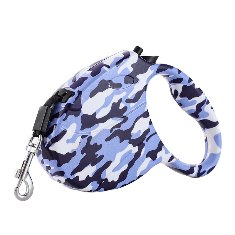 Retractable Pet Leash Dog Walk Extendable Lead 5m Pet Walking Multi Function Lock, Unlock Functions Durable Nylon Tape Leash (Blue Camo)