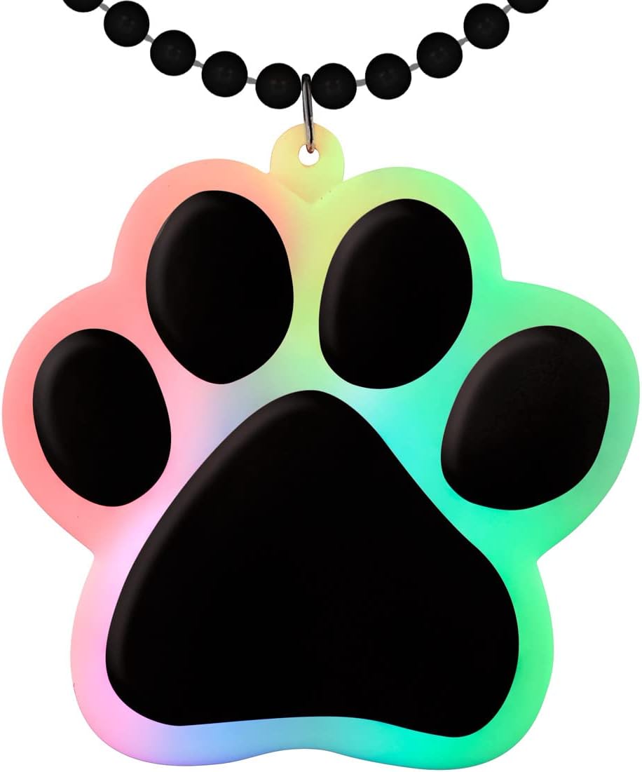 FlashingBlinkyLights Light Up Paw Print Charm Necklace with Multicolor LED (Set of 12)
