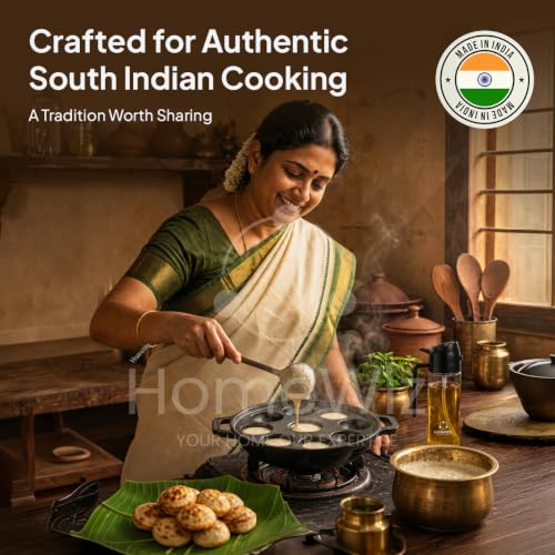 Image of HomeWiz Cast Iron Appe Pan 9 Cavity 22 cm | Free Oil Dispenser 500ml | Pre-Seasoned Appe Maker for Appam, Paniyaram & Appe | Non Stick Appam Pan | Naturally Non-Stick | Works On Induction & Gas