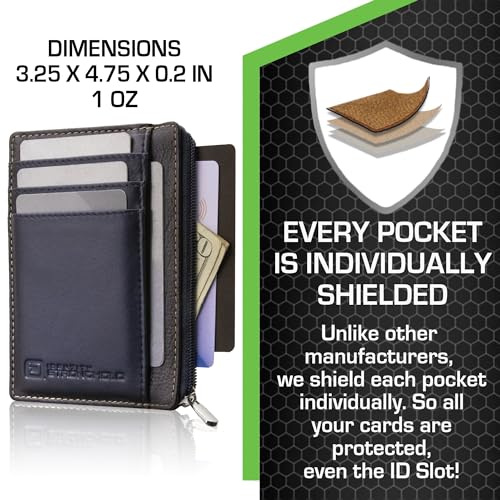 Image of ID Stronghold RFID Blocking Front Pocket Wallet - Slim Minimalist Genuine Leather Wallet with Zipper Coin Pocket (Blue)