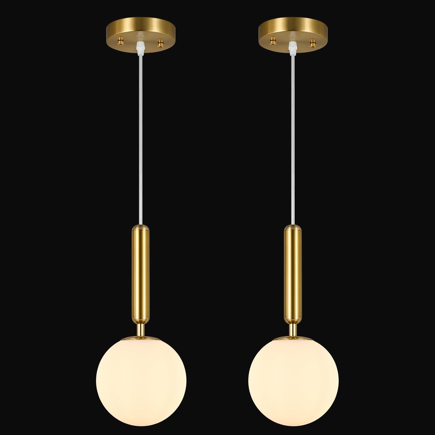 Modern Hanging Light Fixture Pendant Lighting for Kitchen Island Mid Century Gold Pendant Lights with Globe Milky White Glass Pendant Light for Bedroom Bathroom Entryway (2 Pack)