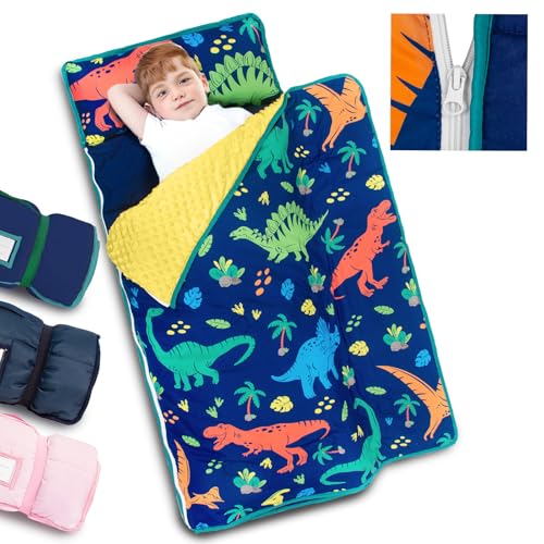 Image of Primlect Toddler Nap Mat with Detachable Blanket and Removable Pillow, Kids Sleeping Bag 55''x35'' for Daycare Preschool Kindergarten, Toddler Sleeping Mat for Boys and Girls