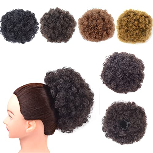 Afro Puff Drawstring Ponytail with Two Clips for Black Women Synthetic Curly Ponytail Bun Extension Hairpieces Updo Hair Extensions (Medium