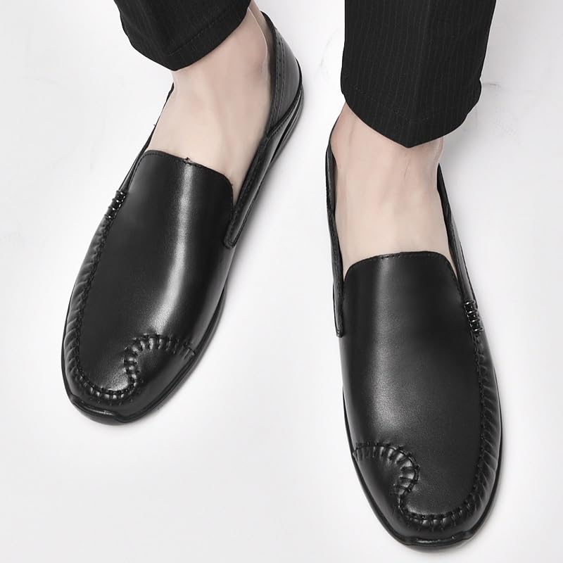 Loafers for Men Round Toe Leather Solid Color Loafer Shoes Lightweight Slip Resistant Flexible Casual Prom Slip-ons2
