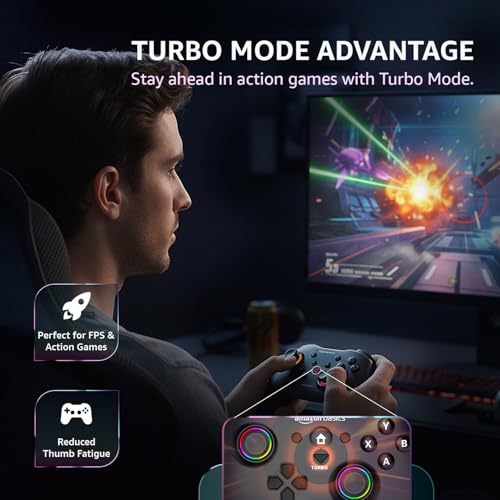 Image of Amazon Basics Pro Series Gamepad with Bluetooth and RGB | 2.4GHz & Wired Modes | Dual Vibration | 6-Axis Gyroscope | Compatible with Switch | Android | PS3 | Windows | Type-C Charging | Black
