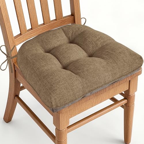 Image of AddGrace Chair Cushions for Dining Chairs Set of 1 Kitchen Seat Cushions with Ties and Non Slip Backing Tufted Indoor Seat Pad for Kitchen Dining Room 18 inch x 17 inch x 3 inch Light Brown