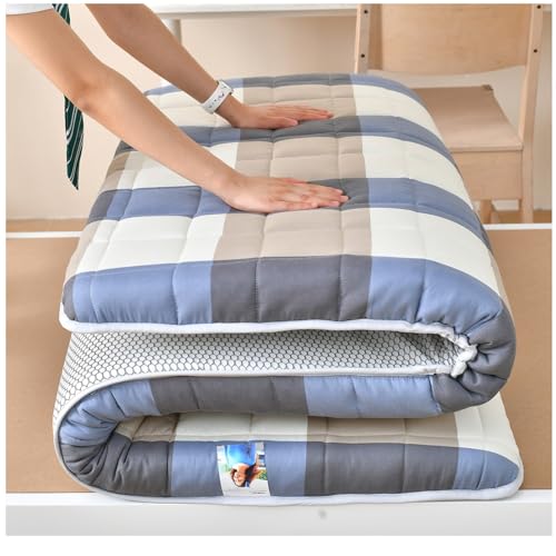 Cubrecolchón de futón japonés, 9 cm de grosor, plegable, enrollable, portátil, para dormitorio, camping, tamaño individual/doble, 150 x 190 cm
