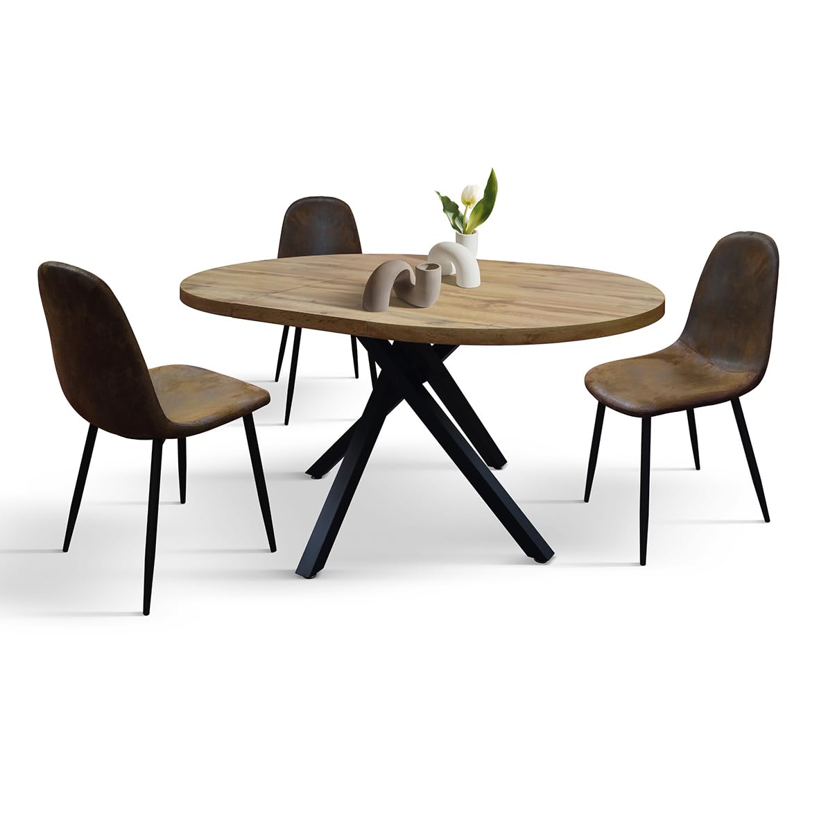 PAZZO DESIGN Tavolo rotondo allungabile Nada, tavolo da soggiorno, tavolo da cucina, gambe incrociate nere made in Italy, rovere rustico, 100x75 cm - id_2220