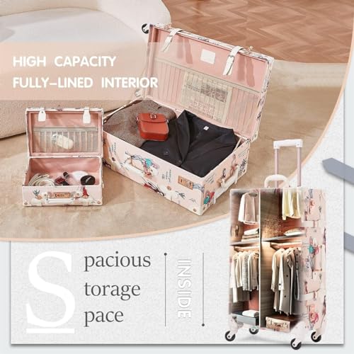 Checked Luggage Carry On Luggage 2 Piece Vintage Suitcase Set,Cute Travel Luggage with 12" Handbag, Hardside Faux Leather Luggage Suitcase (Color : A, Size : 26"+12")3