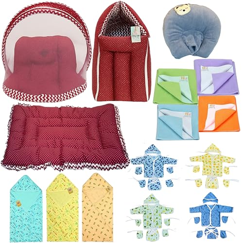 Image of Fareto Infantbond Newborn Baby Bedding Essentials | Daily Needs Items | Hopsital kit Ready Combo | Baby Products All (Pack of 32) (0-6months) (Red Polka)