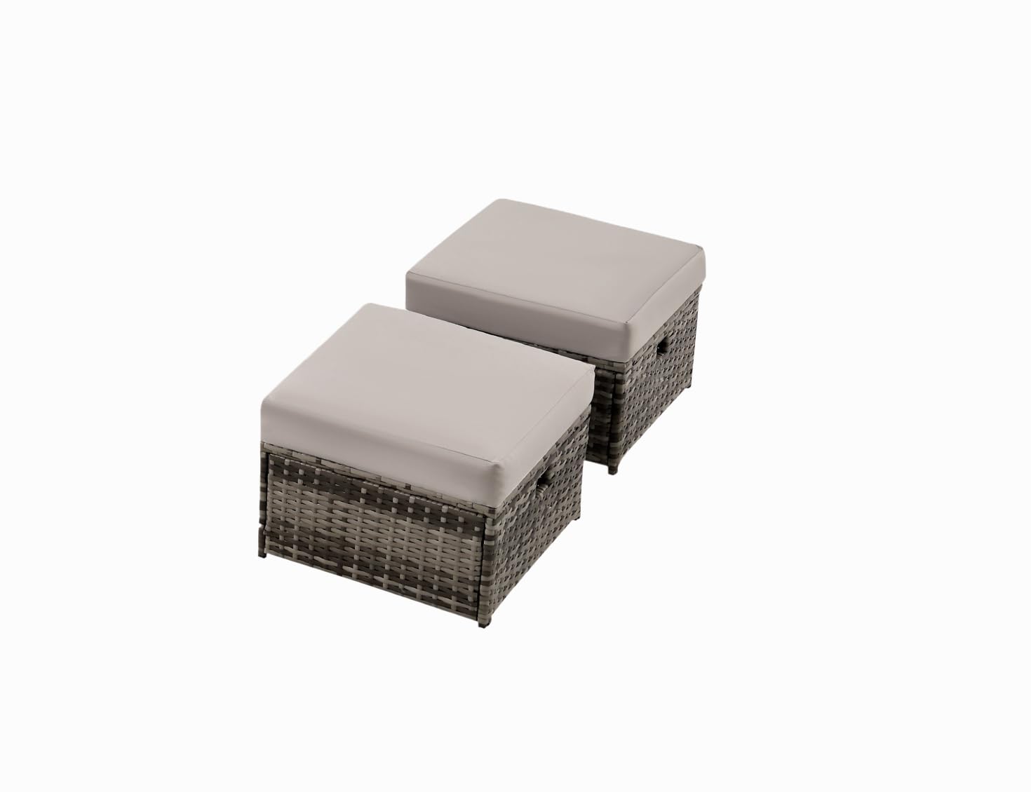 Patio Furniture Set 2 Pieces Ottoman Rattan Foot Stool with Removable Cushions for Balcony Lawn and Garden (Gray & Gray)