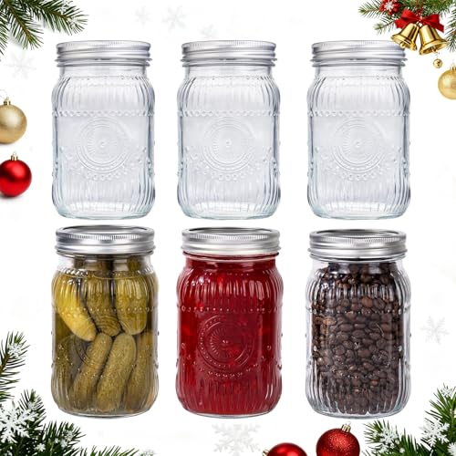 Image of 32 OZ Wide Mouth Mason Jars, 6 PACK Glass Mason Jars with airtight Lids
