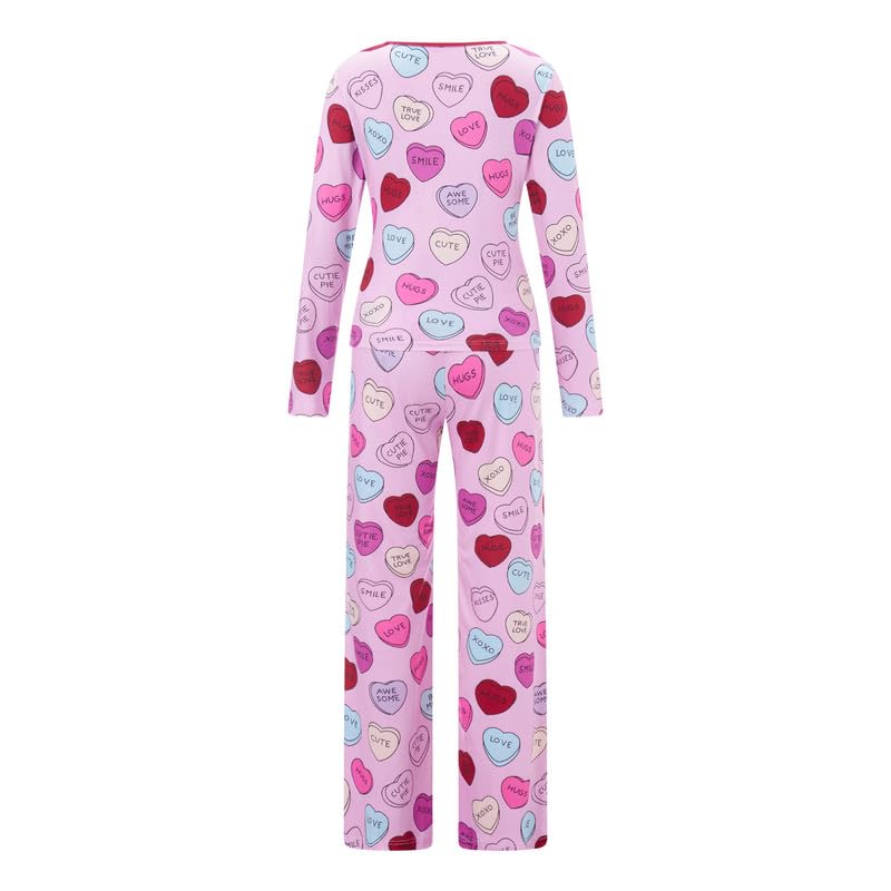 Seyurigaoka Mommy and Me Valentin's Day Pajamas Set Sweet Heart Print Matching Valentin Pjs for Mother Daughter Jammies3