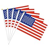20 Pack Small USA Flag Stick 5'' x 8'' - Handheld Waving American Flags 14 x 21 cm, Mini US Flag for Outdoor Parade, 4th of July Celebrations, Veterans Day, National Independence Day Party Decorations