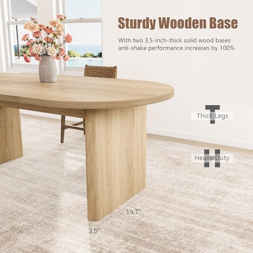 Image of GarveeHome Oval Dining Table for 6-8 People, Long Large Kitchen Table with Thick Sturdy Wooden Base, Farmhouse Dining Room Table for for Kitchen, Living Room, Office (63 inch Long,Natural)
