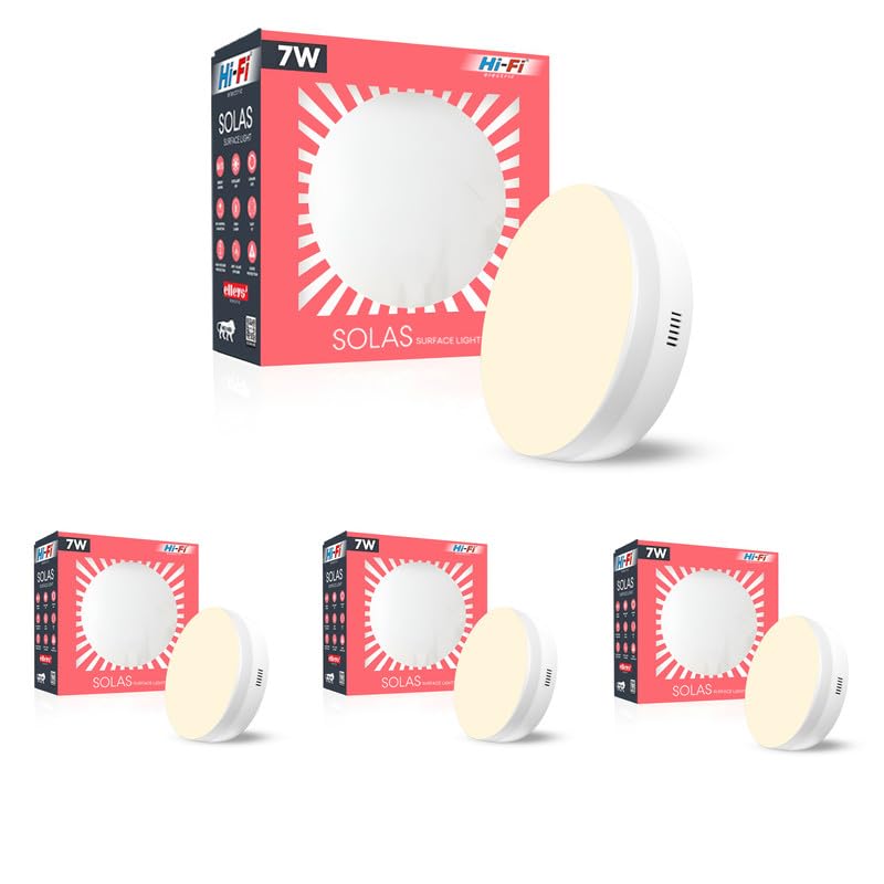 elleys' Solas 7 WATT Round LED Light for Ceiling | (3000K) Warm White LED Celling Light for Home & Office |Tested up to 4KV | Energy Saving White Light BIS Certified (4 Pcs)-image-34