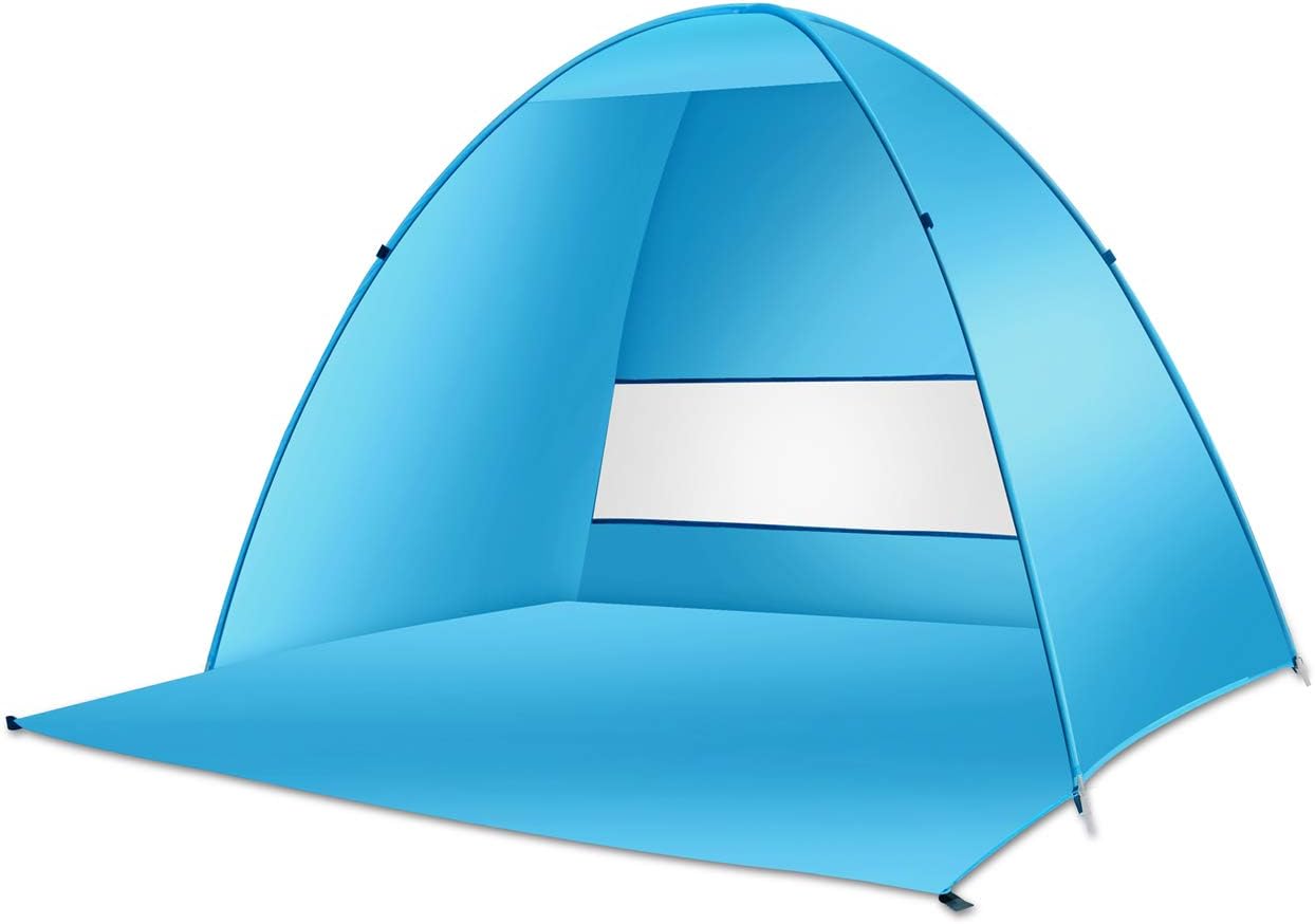 Large Beach Tent UV Pop Up Sun Shelter Tents, Big Portable Automatic Sun Umbrella, Waterproof/Windproof Instant Easy Outdoor Cabana, Fit 3-4 Persons for Camping, Hiking, Canopy with Carry Bag (Blue)