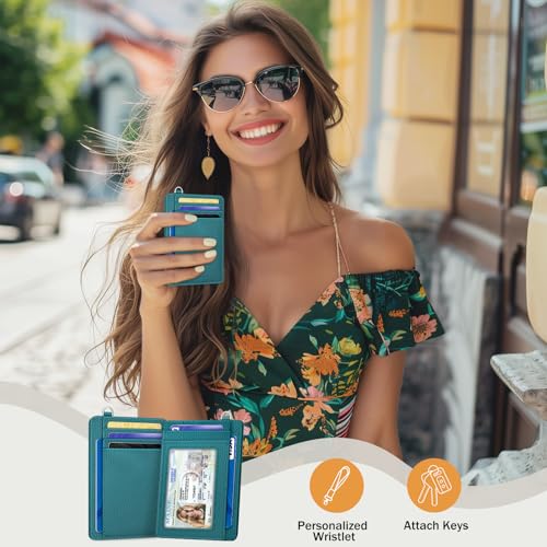 Image of Yonlevres Credit Card Holder for Women Slim RFID Blocking Wallet Small Blue | Front Pocket, Handy, RFID Blocking, Woman Girls Ladies Gifts, D-ring for Keychain,Thin Mini Card Case, ID Window, PU Leather
