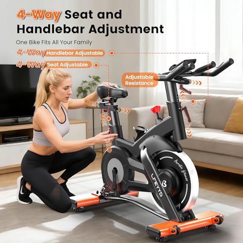 Image of Exercise Bike for Home, Quiet Adjustable Magnetic Stationary Bike for Home Cardio with App Compatible, Spin Bike with 400 lbs Capacity, Spinning Bike with Heart Rate Monitor