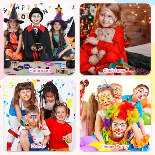 42 Farben Kinderschminken Set, Kinderschminke Set, mit 10 Pinsel, 4 Tattoo-Vorlagen and Glitzersteine Aufkleber, Bodypainting Farben, Gesichtsfarben Kinderschminken, für Halloween Fasching Karneval