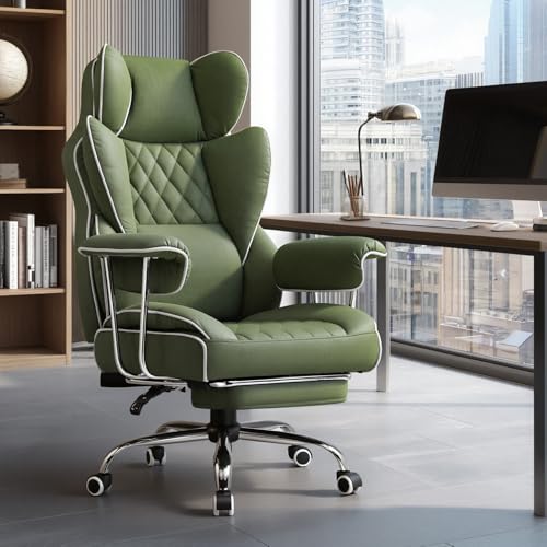 Image of GTPLAYER Gaming Chair,Office Chair with Pocket Spring Lumbar Support, Ergonomic Comfortable Wide Office Desk Computer Chair with Outward Fixed Soft Armrests and Footrest (Fabric, Green)