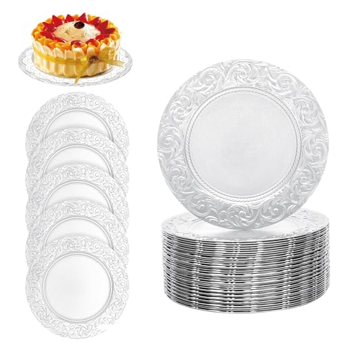 100 piezas platos cargadores plateados redondos 13'' miniatura 1
