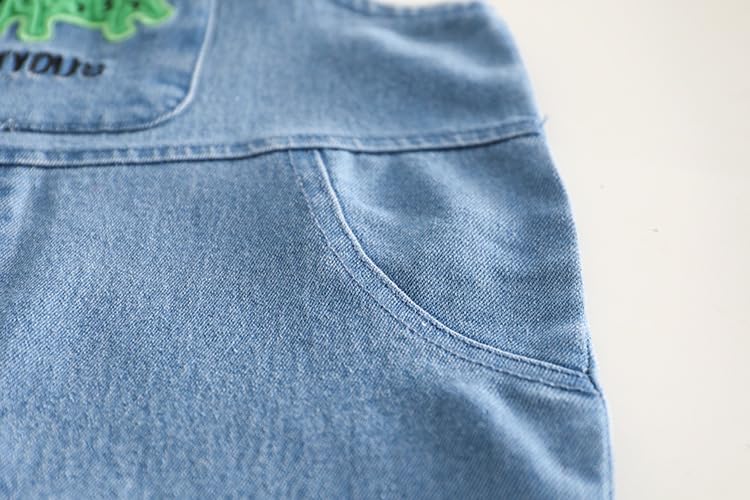 Bold N Elegant Soft Plush Monkey Elephant Cartoon Denim Bibshorts Dungaree Dungri Jumper for Baby Boy Girl Kids (IN, Age, 3 Years, 4 Years, Green) 3