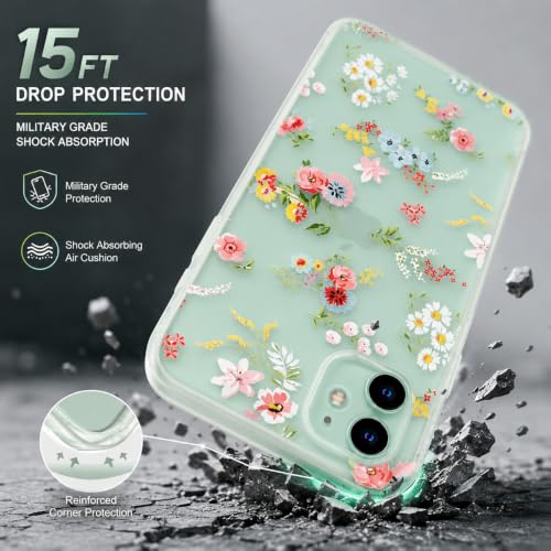Image of SQUIF for iPhone 11 Back Case Cover Soft Silicone Translucent Matte Floral Printed Camera Protection (White)