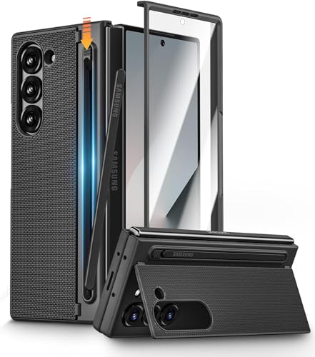 Image of Kapa Textured Grip S Pen Holder Hinge Protection Back Cover for Samsung Galaxy Z Fold6 / Fold 6 | with Kickstand & S Pen Slot Case (Black)