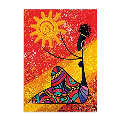 Tableau femme africaine soleil pour habiller un grand mur vide de salon avec élégance