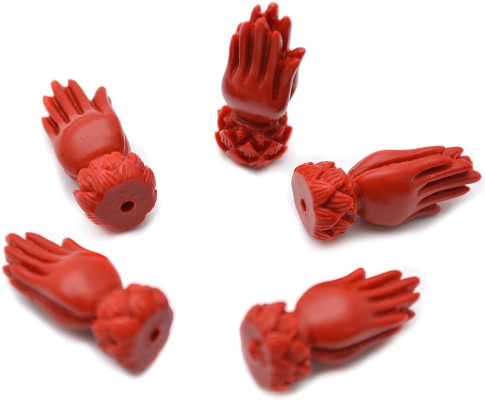 Buty-Bzi 10pc Natural Red Cinnabar Buddha Hand Lotus Stone Loose Beads