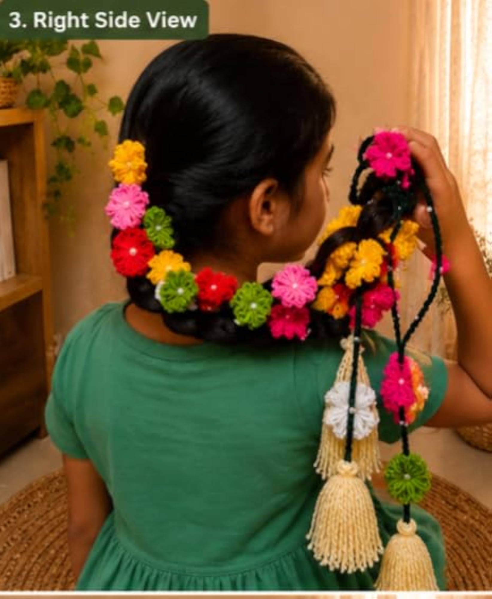Girls Crochet Flower Braid Hair Extension with Pearl Beads