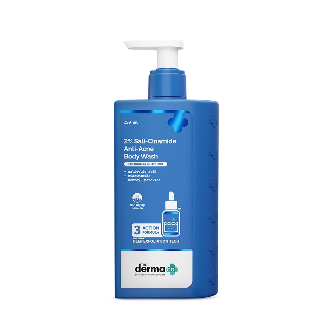 The Derma Co. 2% Sali-Cinamide Body Wash for Bacne & Body Acne - 250 ml | Fights Acne-Causing Bacteria | Fades Marks | 3-Action Exfoliating Formula | Non-Drying & Fragrance-Free | Dermatologically Tested | For Men & Women
