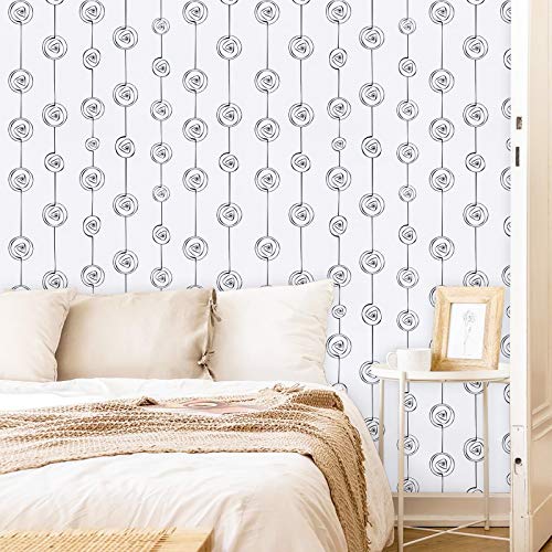 Feisoon 17.7" Ｘ394 White And Black Stripe Peel And Stick Wallpaper Modern Stripe Contact Paper Removable Wallpaper Self Adhesive Wallpaper Black Lines Wallpaper For Home Bedroom Wall Furniture Decor #TOP1