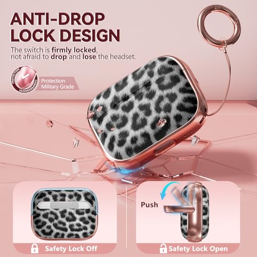 Image of Inesore for AirPods Pro 3 Case Cover 2025 with Lock-Black Jaguar | Two-Piece Design,with Gold Keychain & Clean Pen, As Phone Stand,Support Wireless Charging,Cute Luxury Case for Women Girly